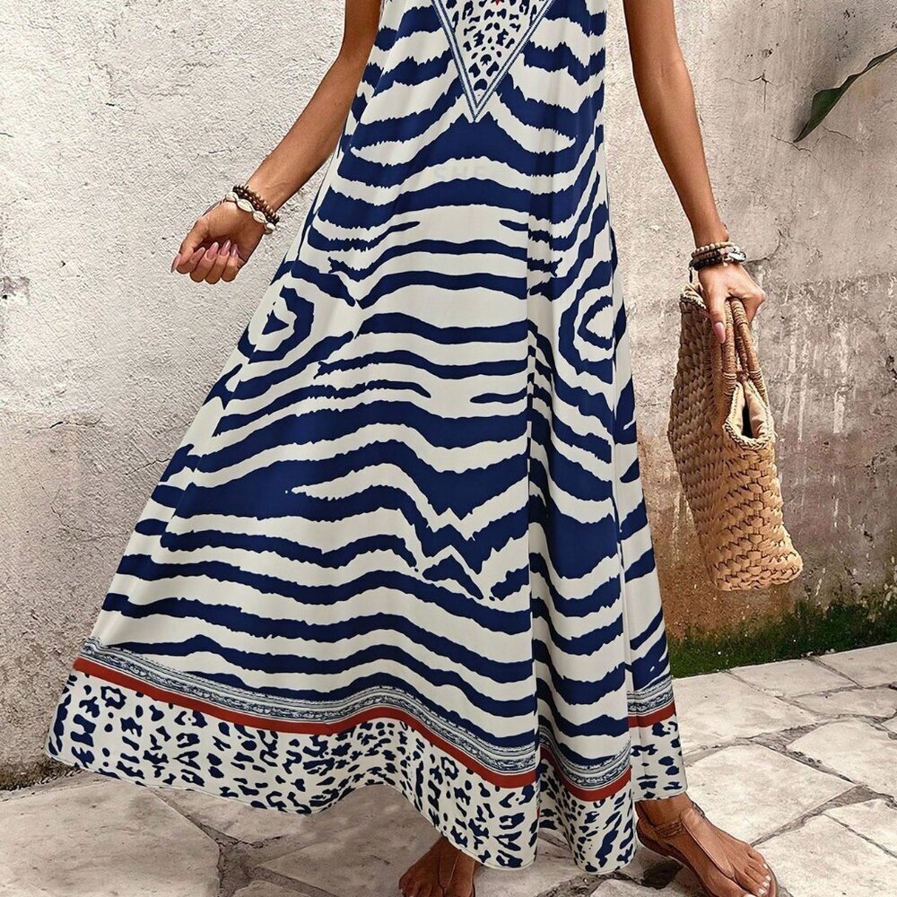 Boho Multicolor Women's Tiger Print Maxi Dress - Picture 6 of 7